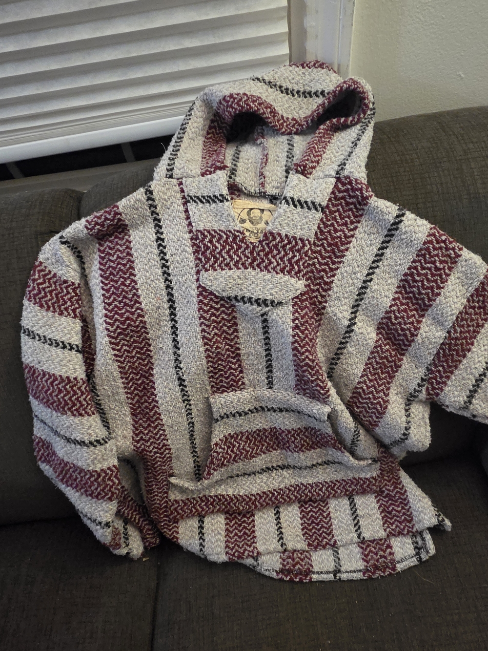 Striped Hooded Baja Pullover - Maroon & Cream